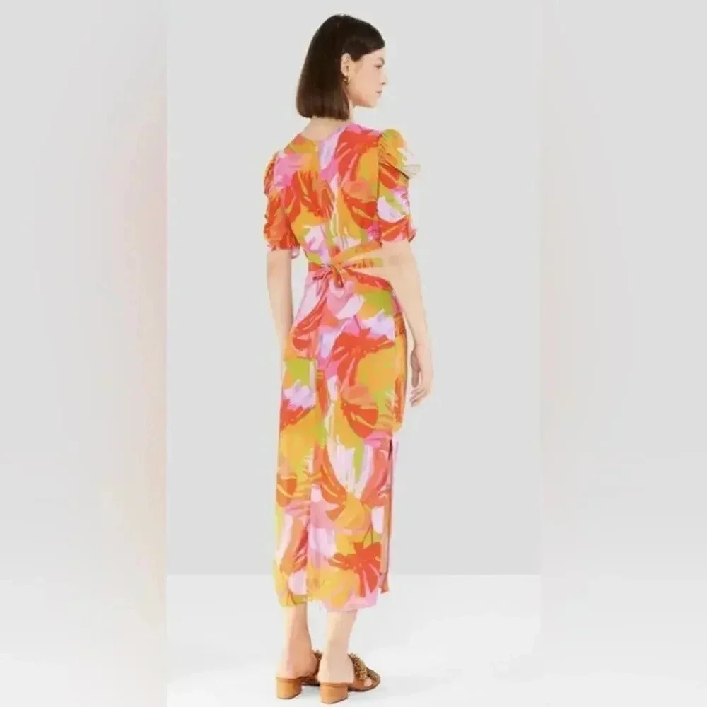 New Farm Rio Colorful Leaves Cut-out Midi Dress Size XS B2019 - Picture 4 of 7